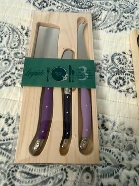 Laguiole Purple Ombre 3-Piece Cheese Knife Set with Gradient Handles